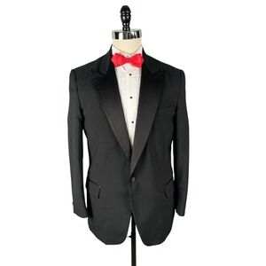 Neil Allyn Tuxedo Jacket Mens 40R Black 100% Pure Wool Satin Peak Lapel USA Vtg